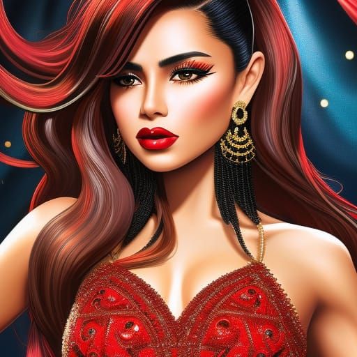 Brave Latina Girl in Red and Gold: Comic Book Art