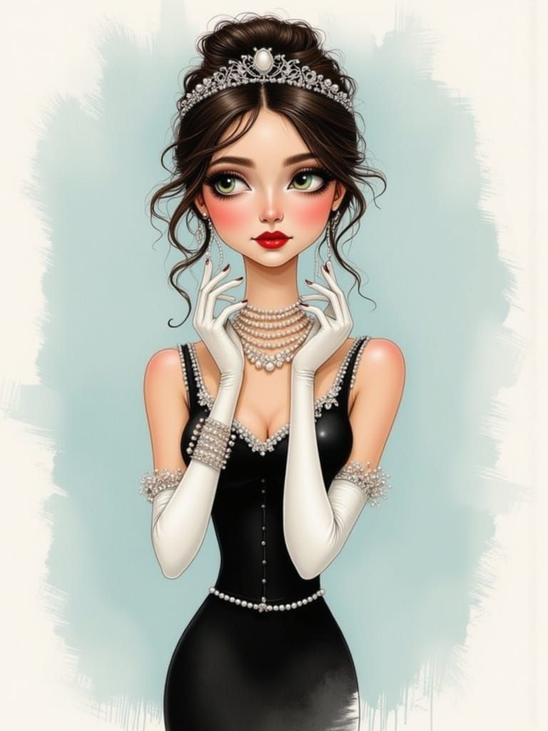 Elegant Woman with Big Eyes in Keane Style