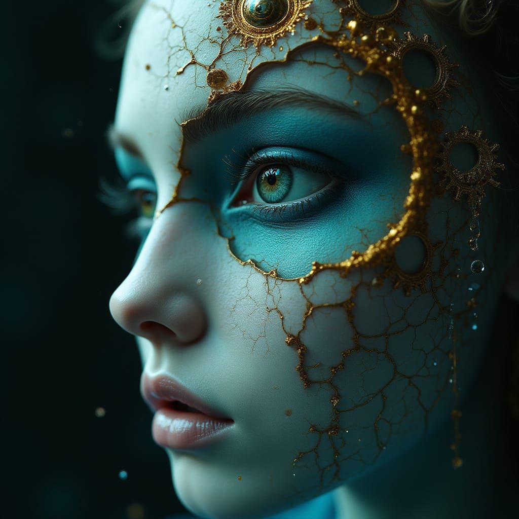 Surreal portrait, melting clock face,