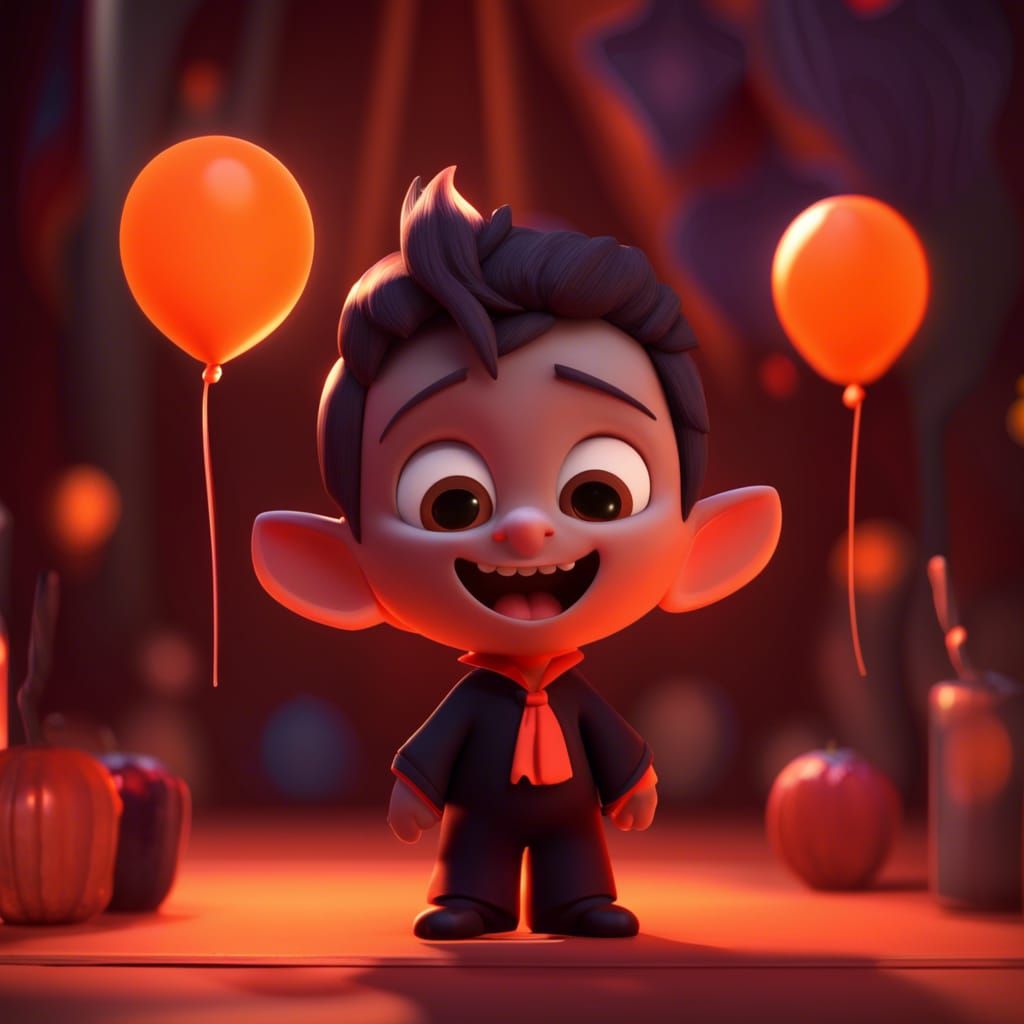 Cute Vampire Boy at Party, 3D Digital Art
