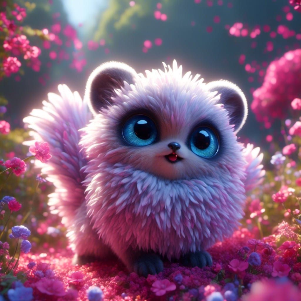 Rainbow Realm Fluffy Creature in 3D Anime Style