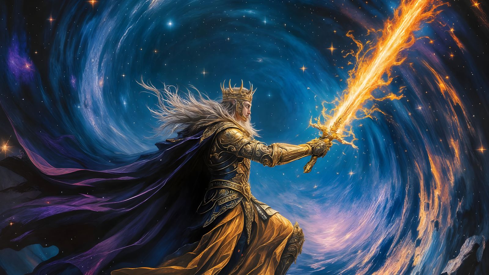 Epic Oil Painting of a Celestial Fire King