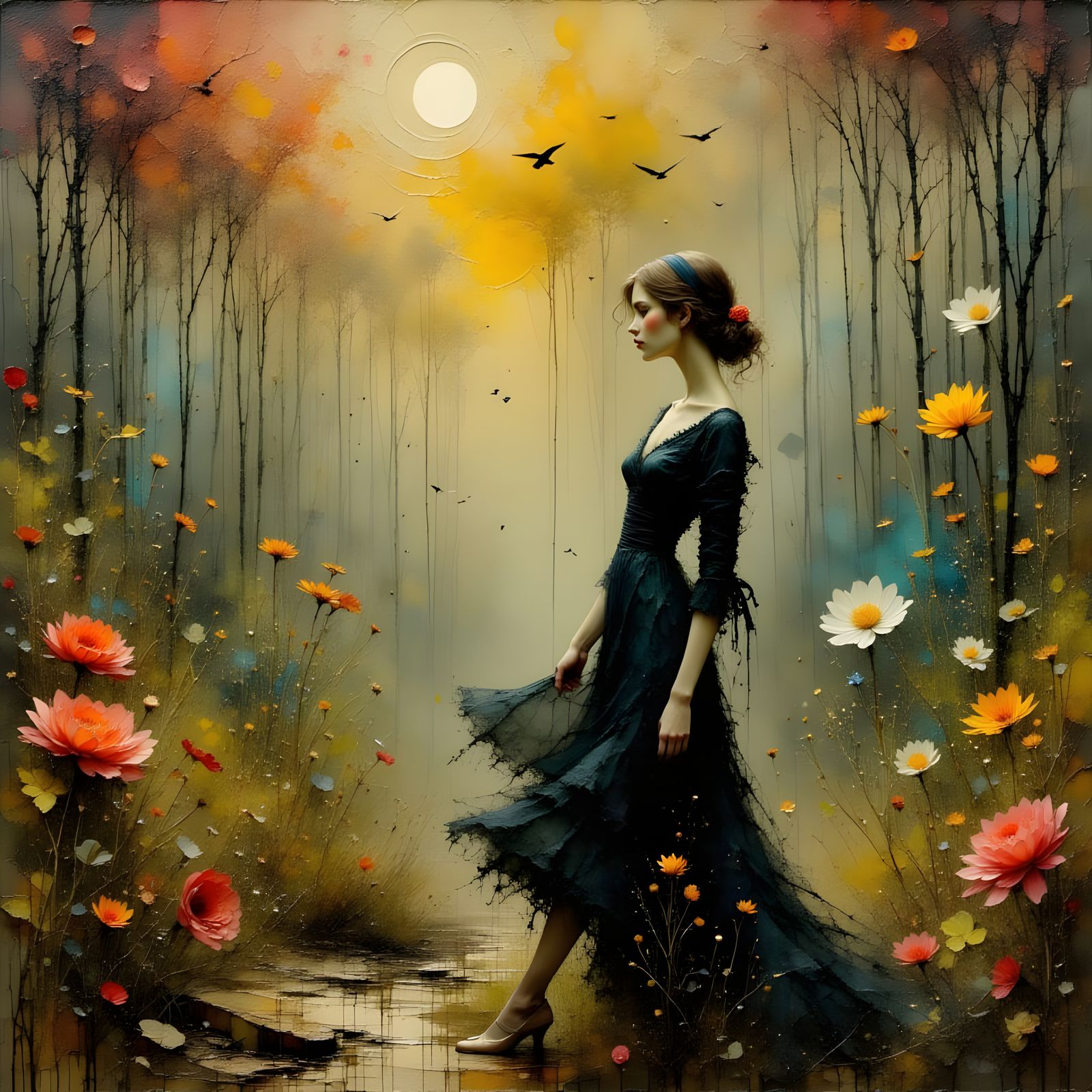 Pin-Up Woman in Art Nouveau Tonalist Style