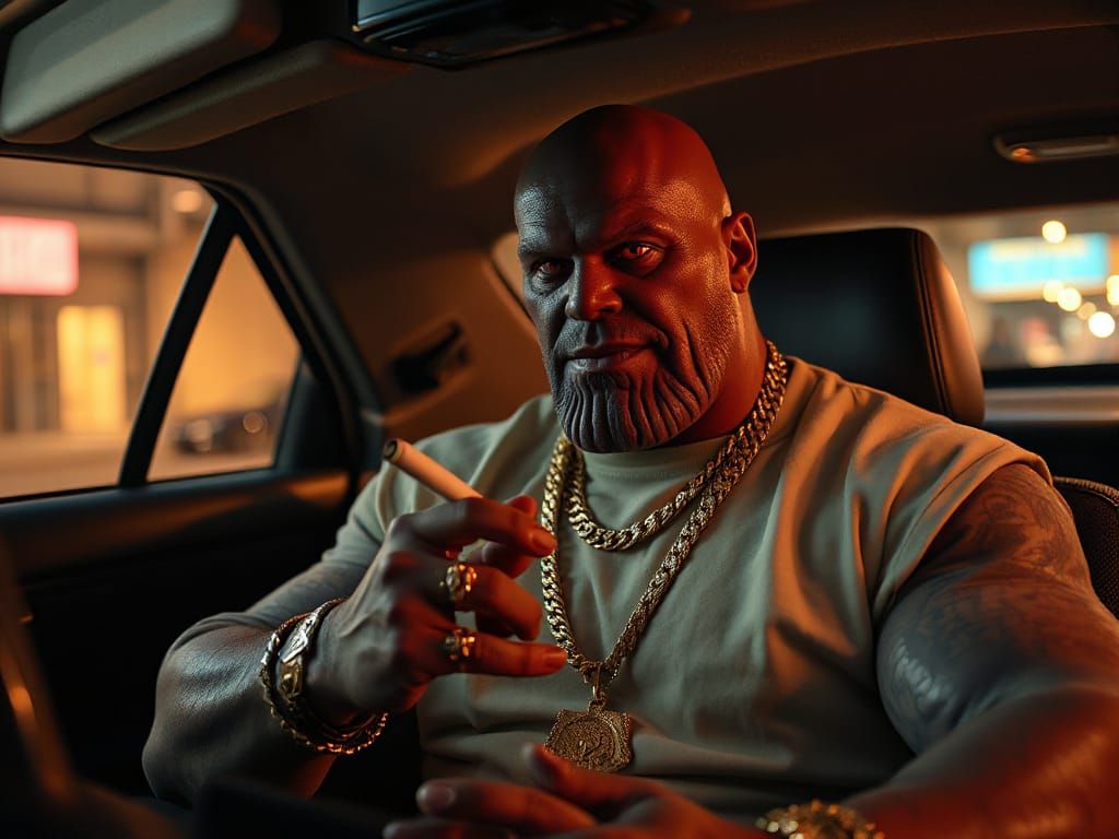 Surreal Hyper-Realistic Portrait of a Modern Gangster Thanos