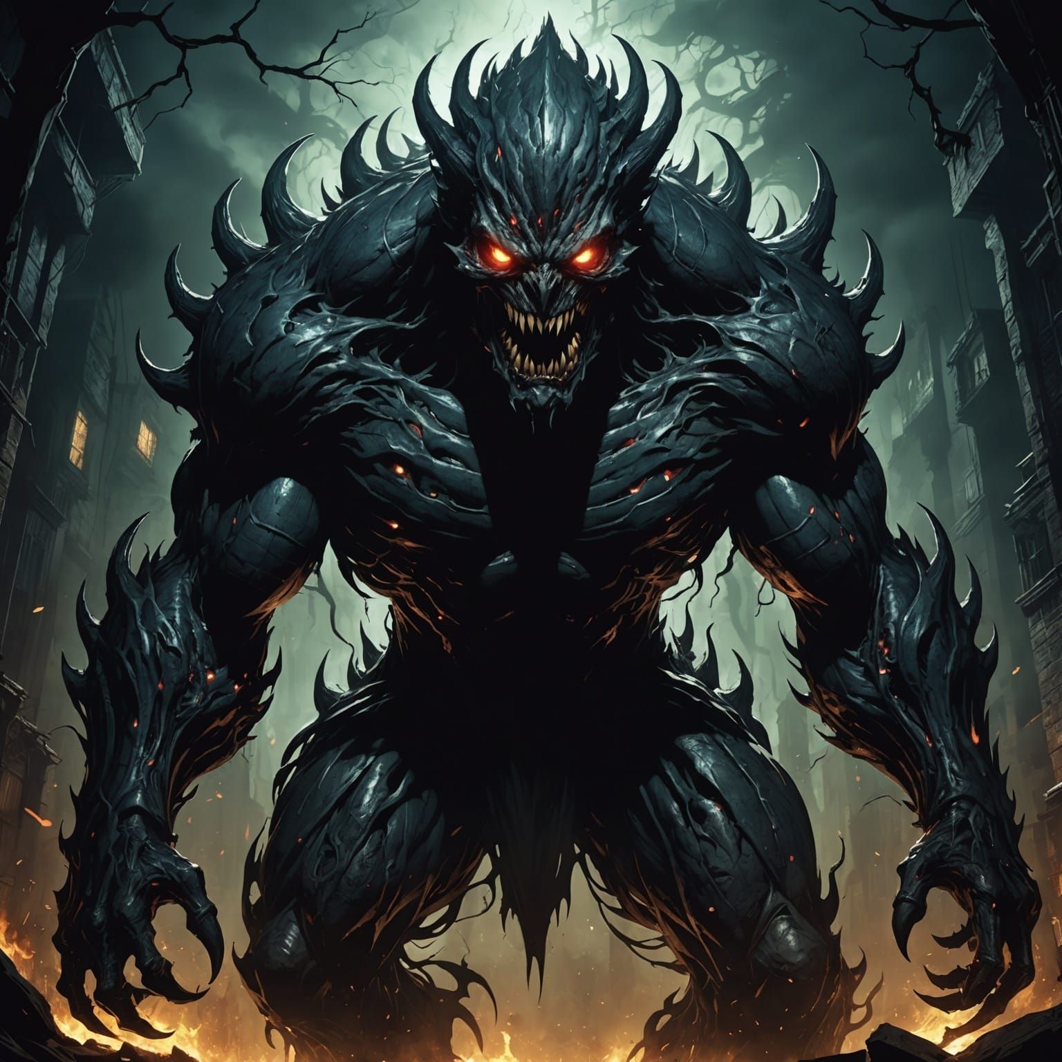 Monster Emerging from Darkness in Anime Style