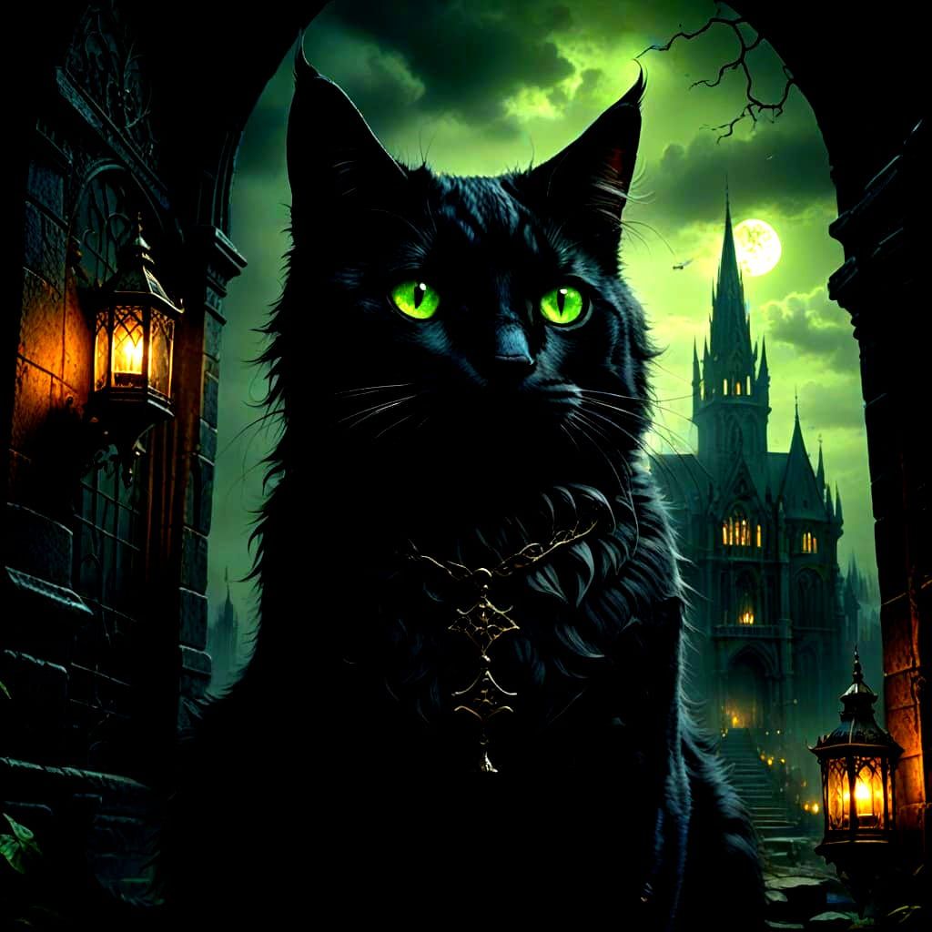 Cyberpunk Portrait of a Feline with Green Eyes