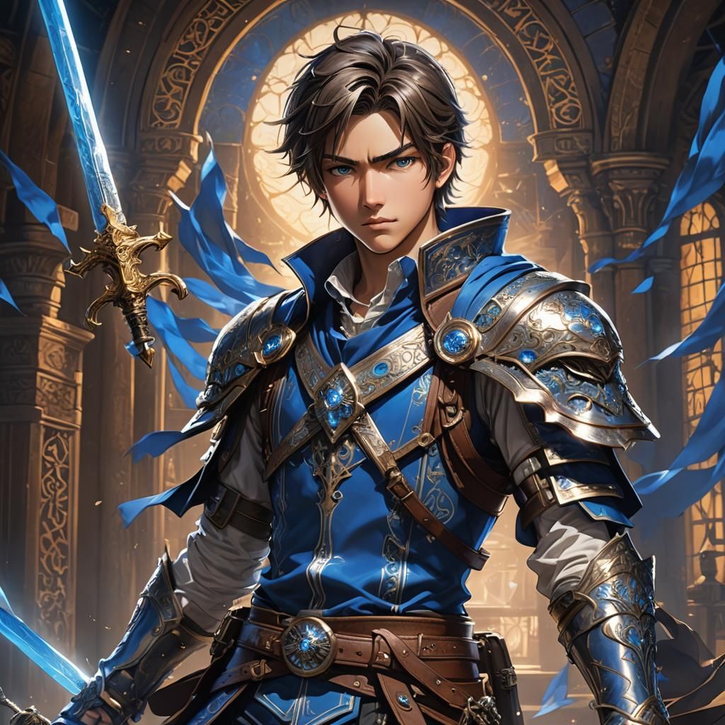 Anime Swordsman in Western Attire with Dynamic Lighting