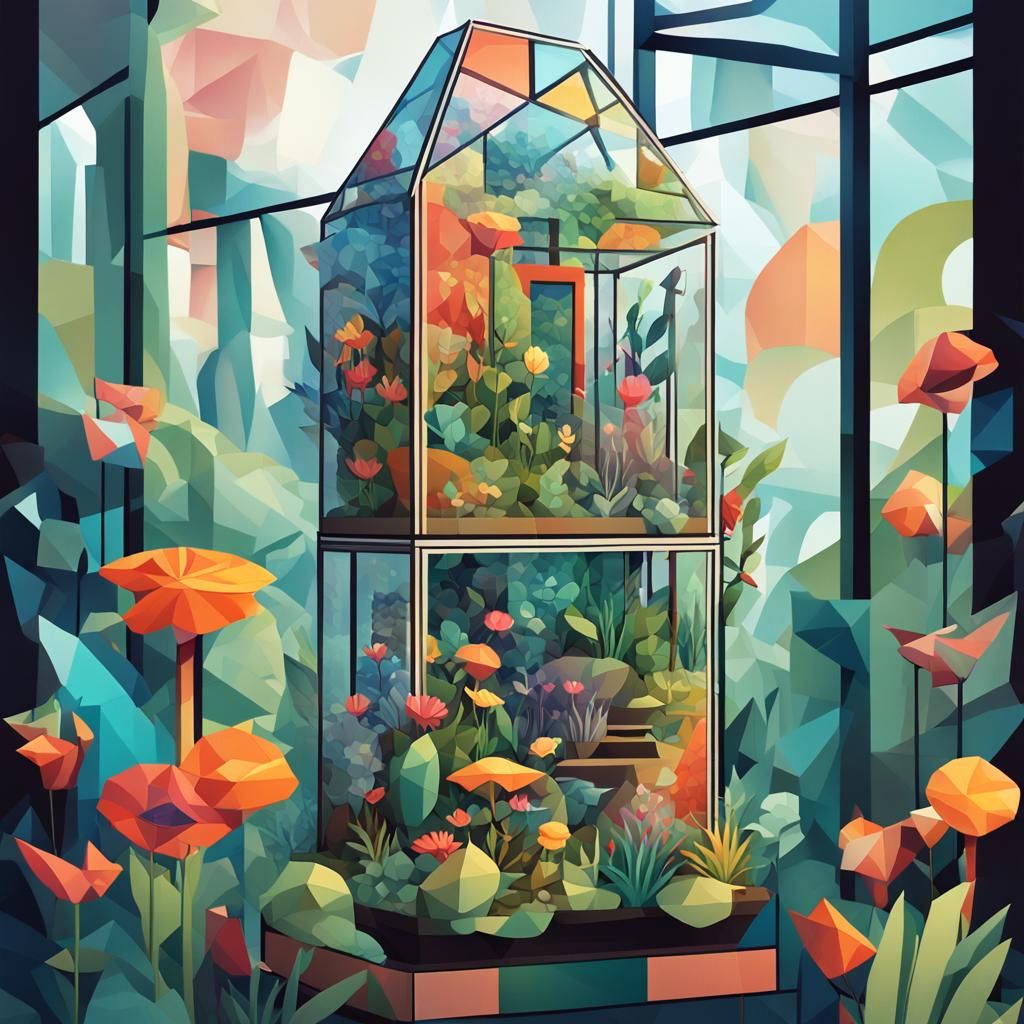 Cubist Terrarium with Elves and Pixies