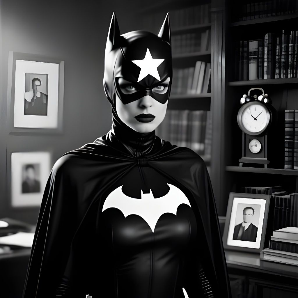 Mysterious Batgirl-like Superhero in Classic Black & White P...