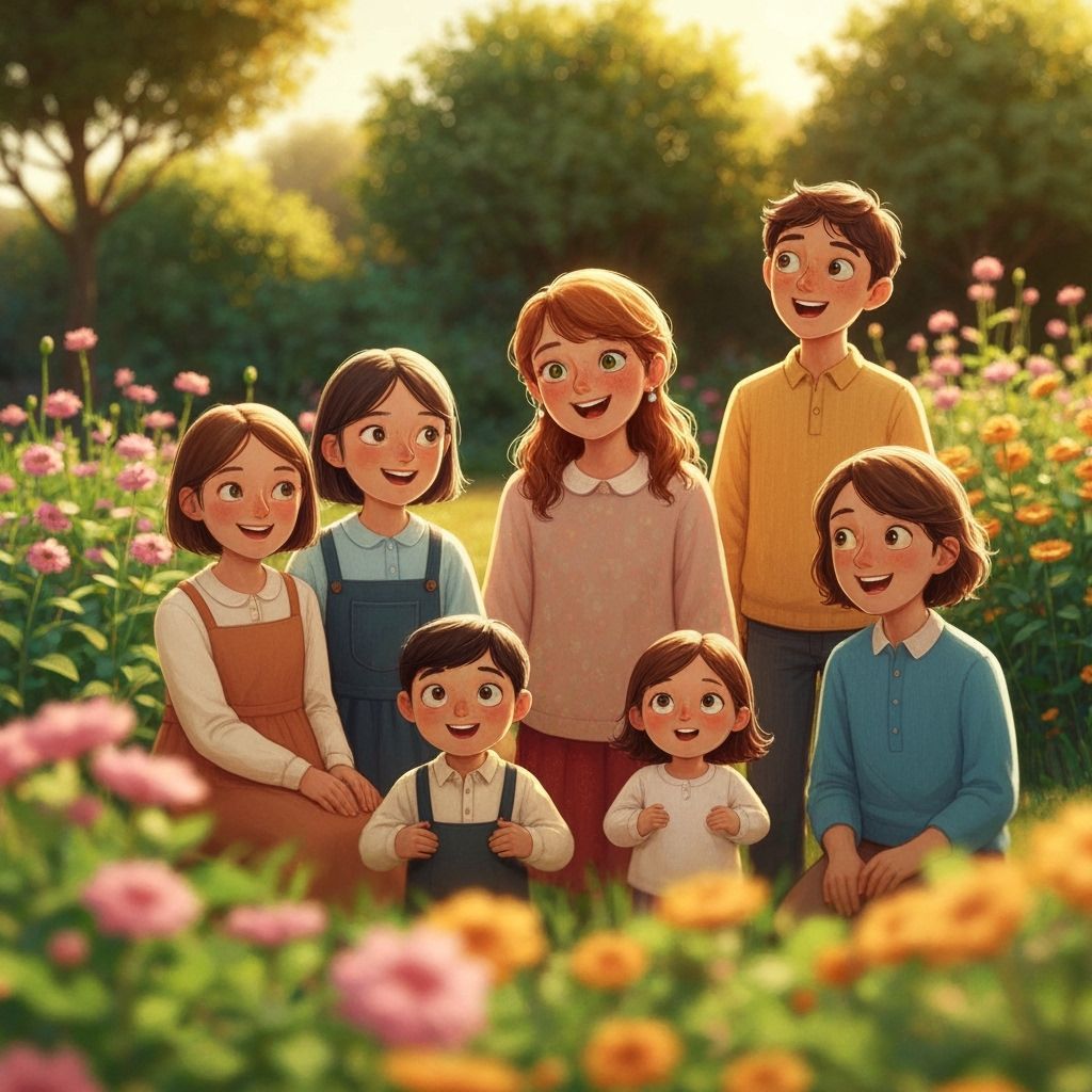 Joyful Family Reunion in Sunny Garden, Watercolor Style