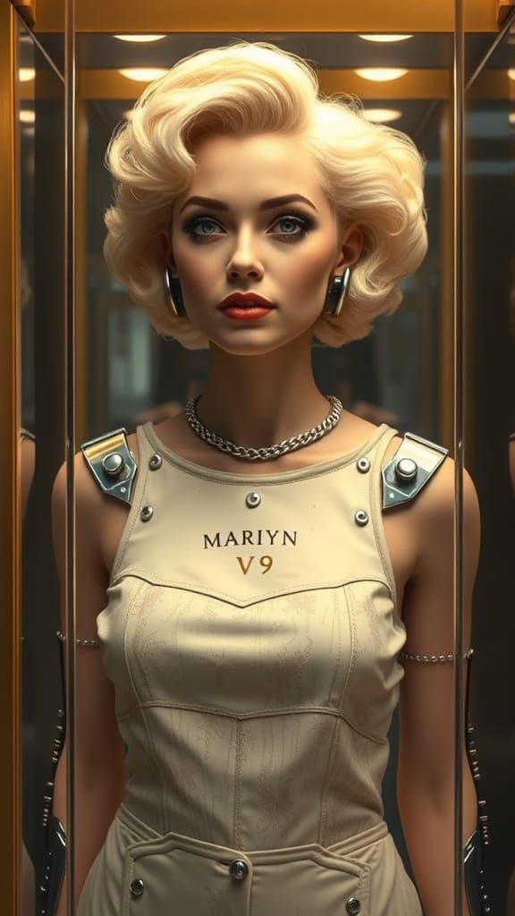 Cyborg Marilyn in Acrylic Case, Syd Mead Style