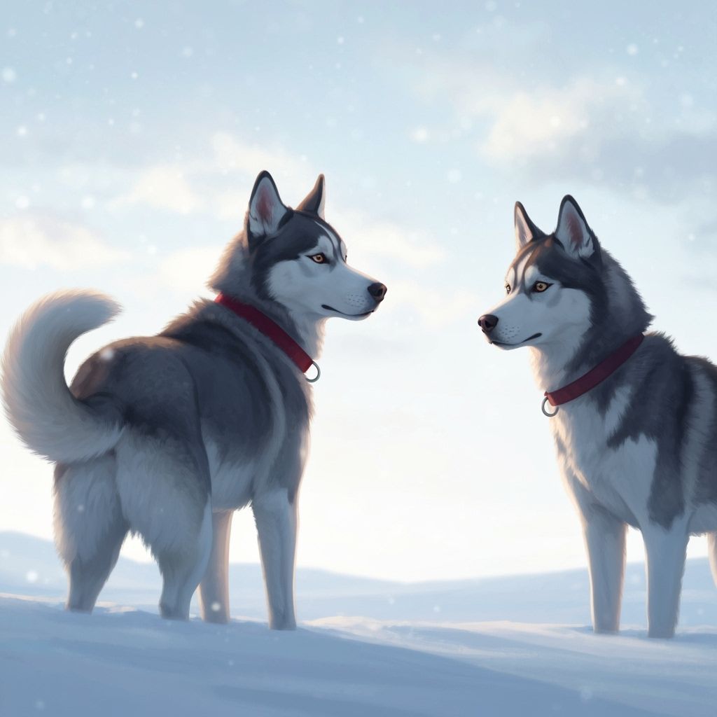 Siberian Huskies in Snowy Landscape, Digital Art