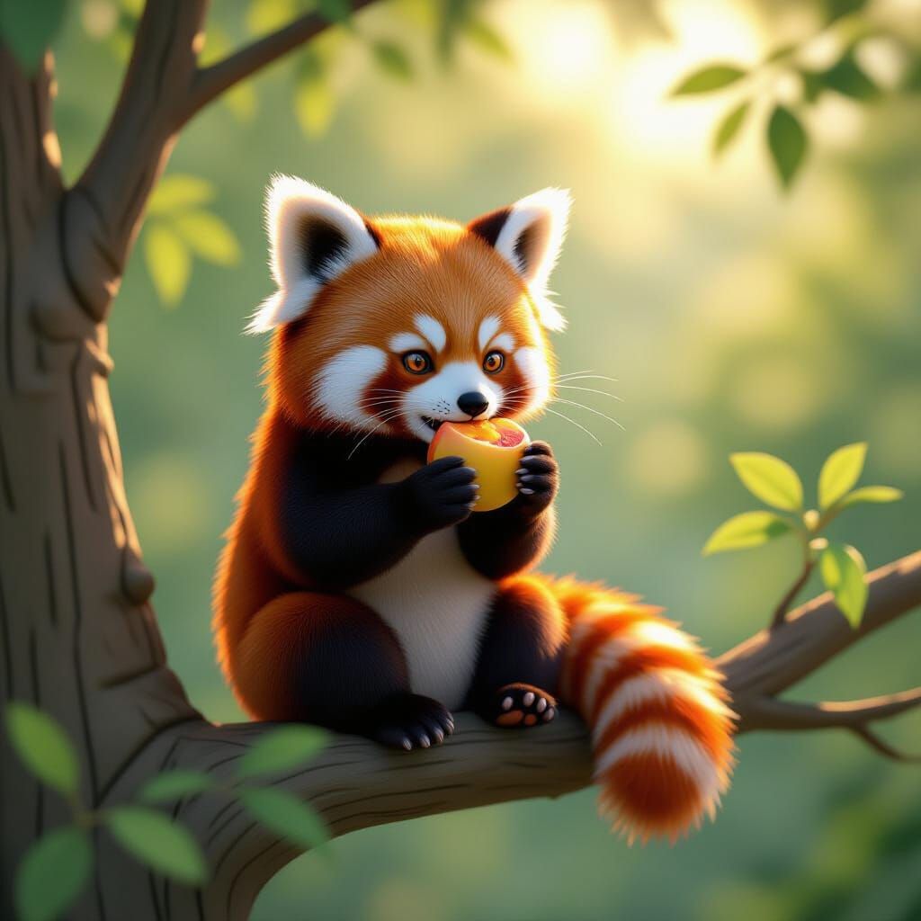 Red Panda Enjoying Fruit in Vibrant Anime Style
