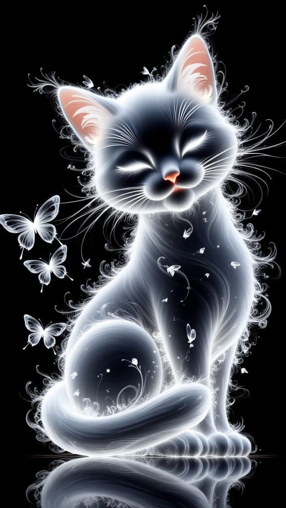 Whimsical White Cat in Enchanted Garden