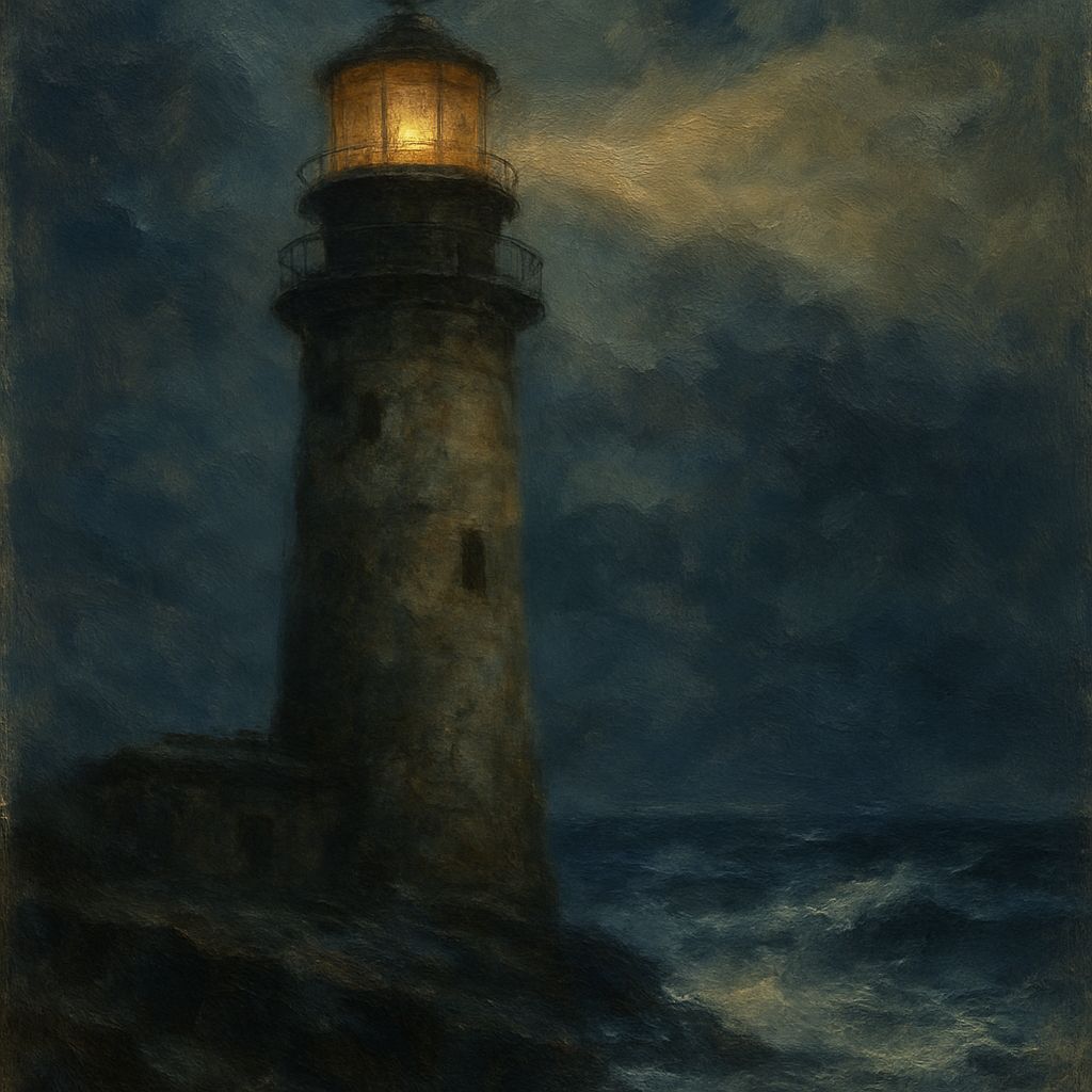 Moody Impressionist Lighthouse in Stormy Seas