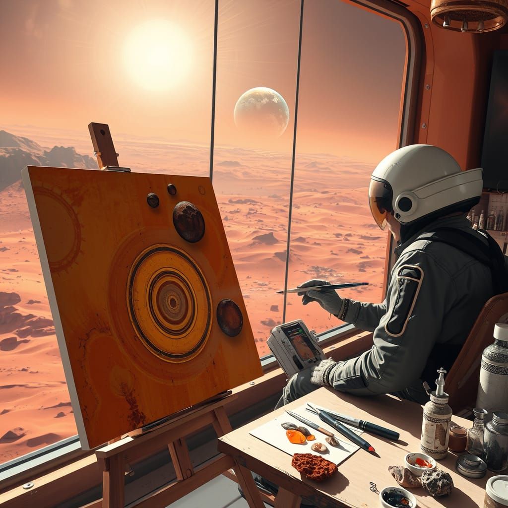 Artist Paints Mars Landscape From Studio With Earth View