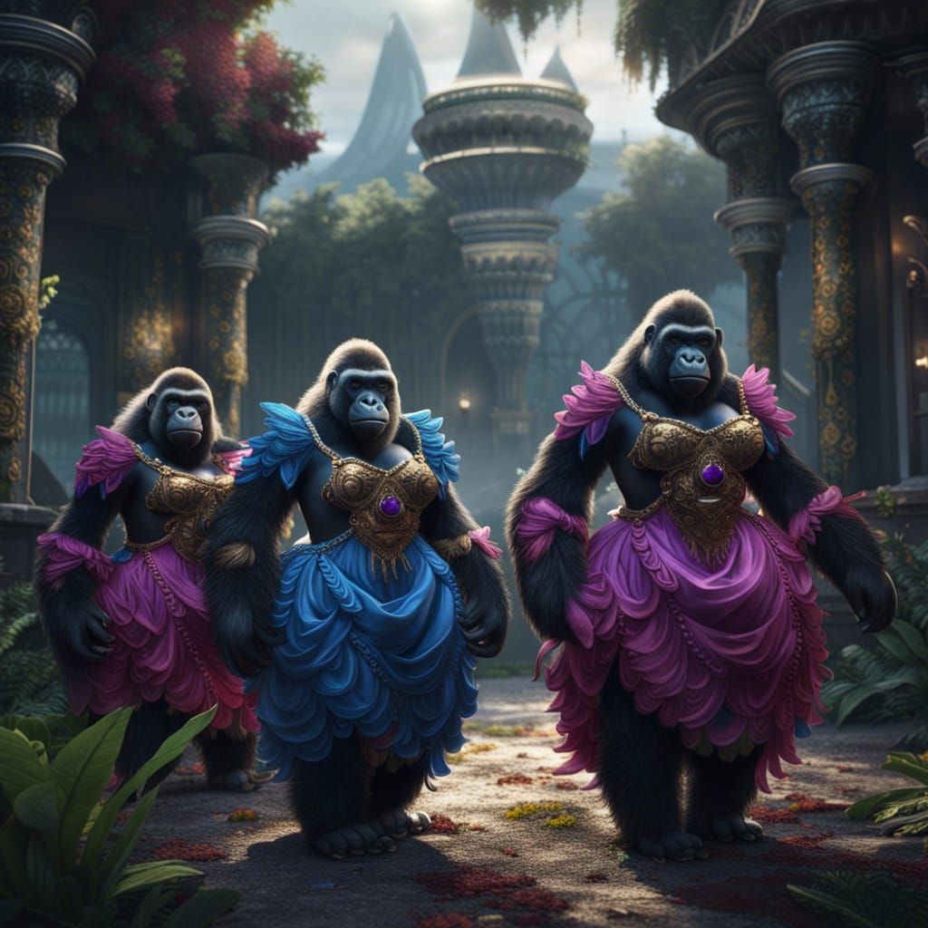 Gorillas in Dresses: Detailed Matte Painting