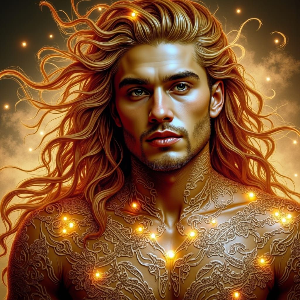 Stunning Maori Man with Golden Hair, Digital Art