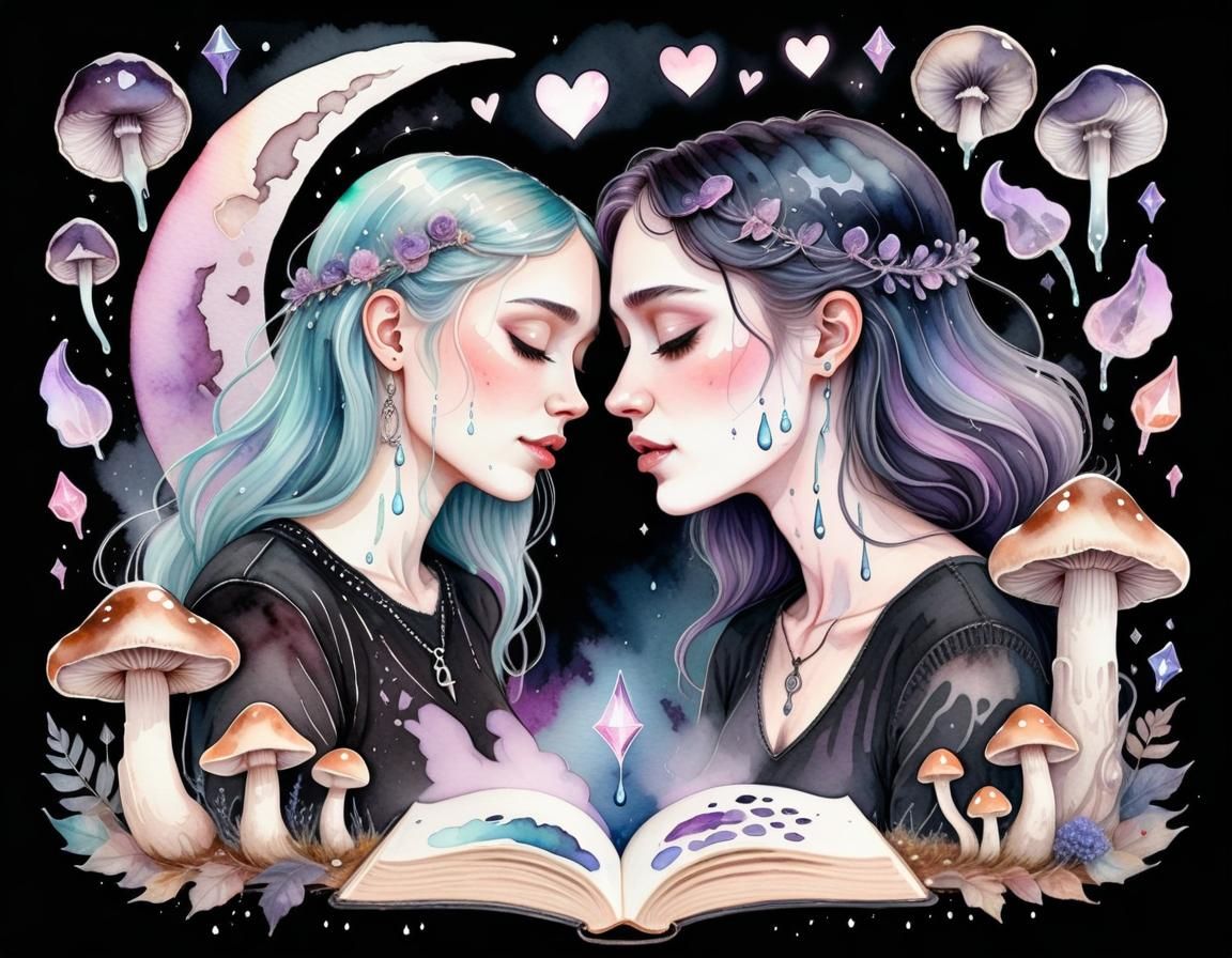 Heartfelt Watercolor Illustration of Falling in Love