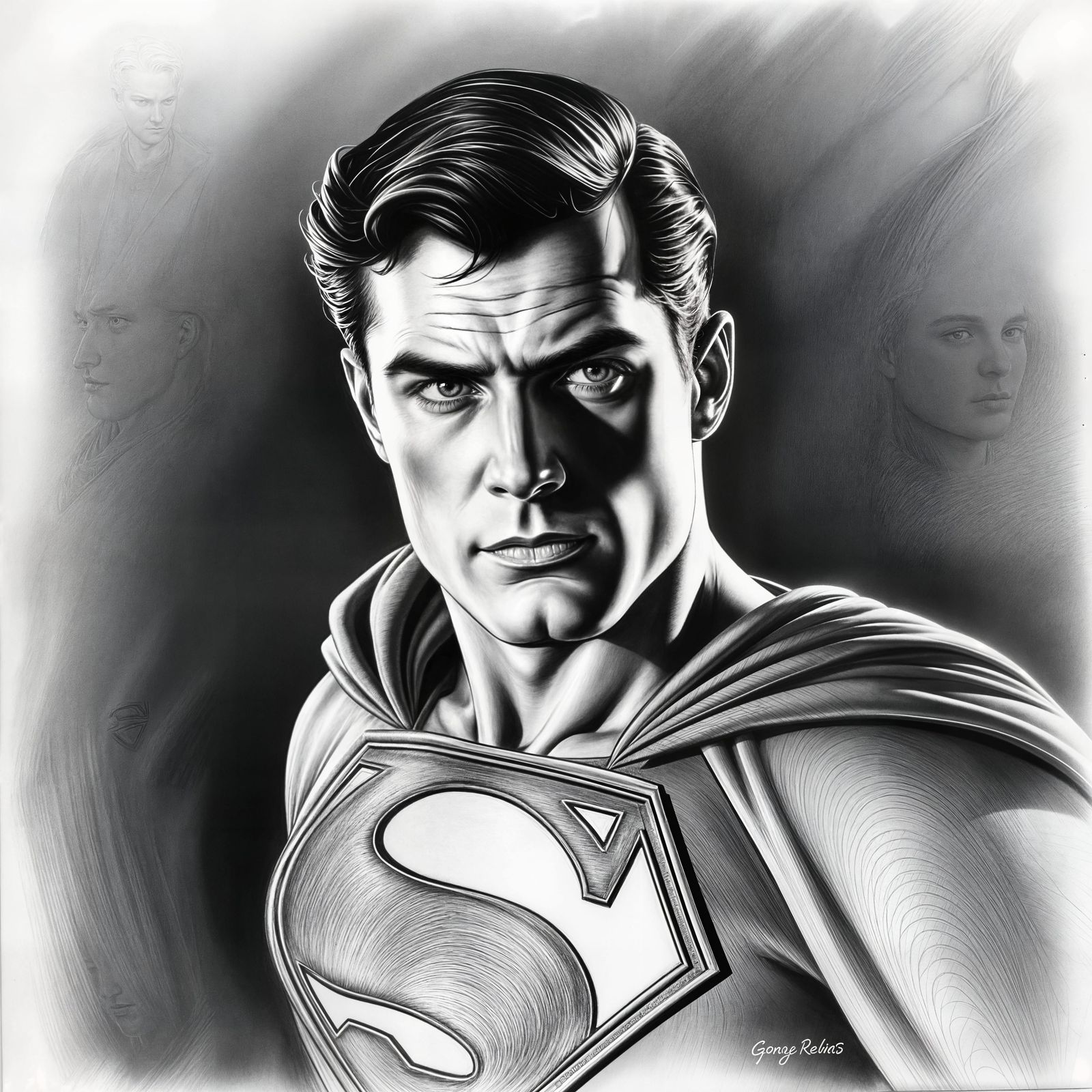 George Reeves Superman Charcoal Drawing