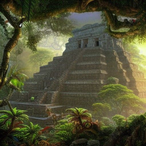 Mayan Temple in Jungle: Hyperdetailed Concept Art
