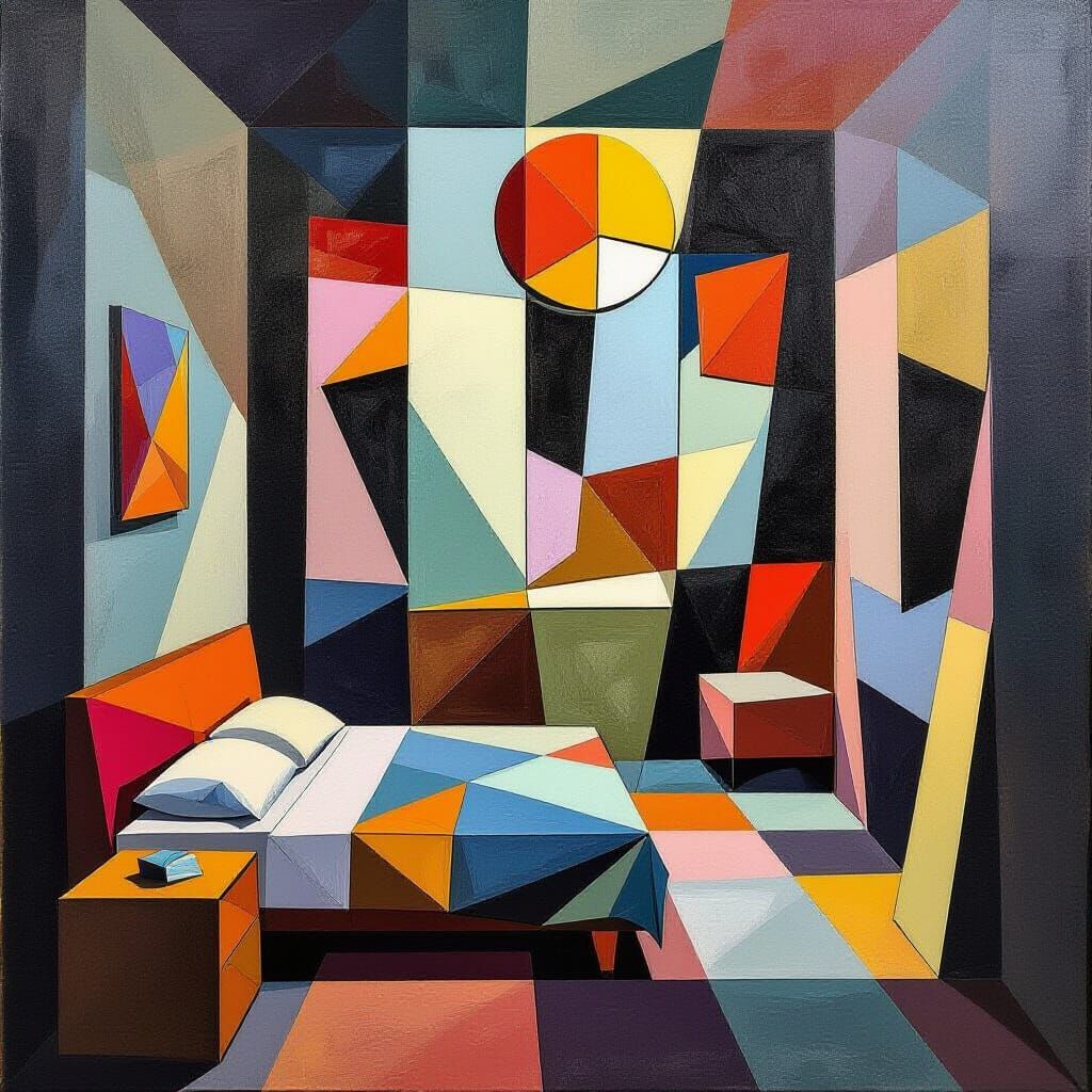 Geometric Cubist Room with Vibrant and Futuristic Tones