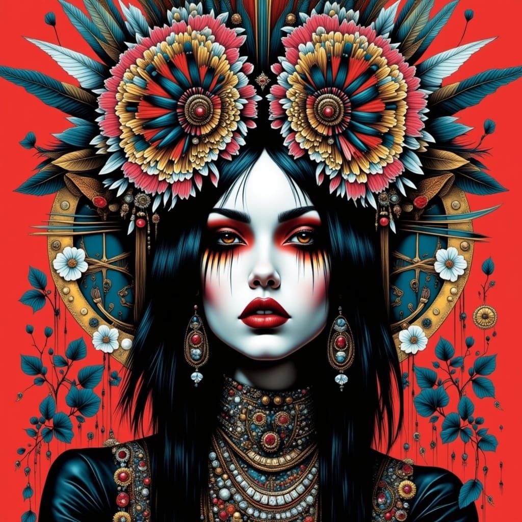 Gothic Tribal Goddess in a Trashpunk Landscape