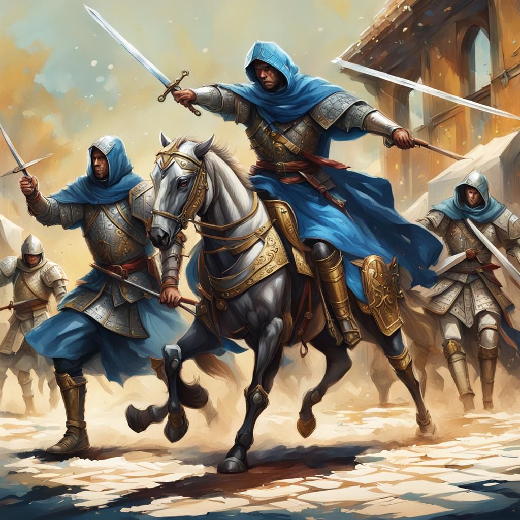 Medieval Soldiers in Action: Hyperrealistic Splash Art