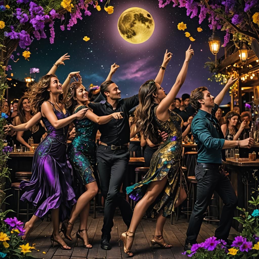 Cosmic Dance Competition Under the Moonlight, Carne Griffith...