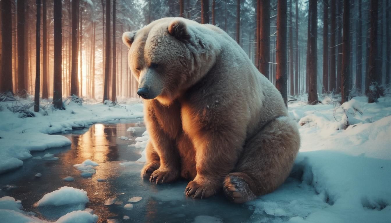Pensive Kodiak Bear in Snowy Forest