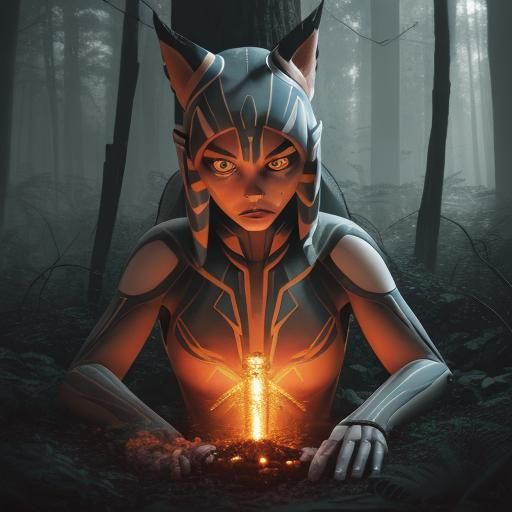 Ahsoka Tano and Energy Machine in Damaged Forest