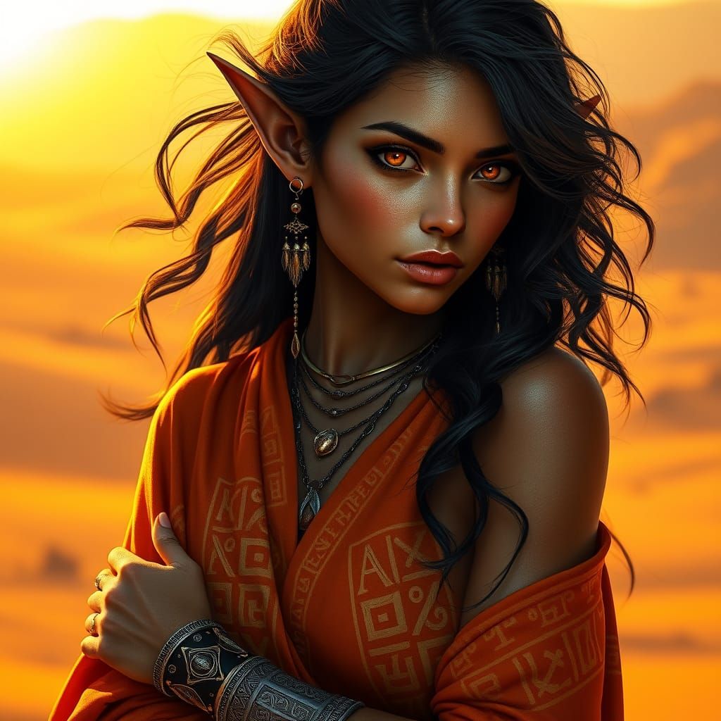 Sensual Desert Elf Maiden in Golden Hour