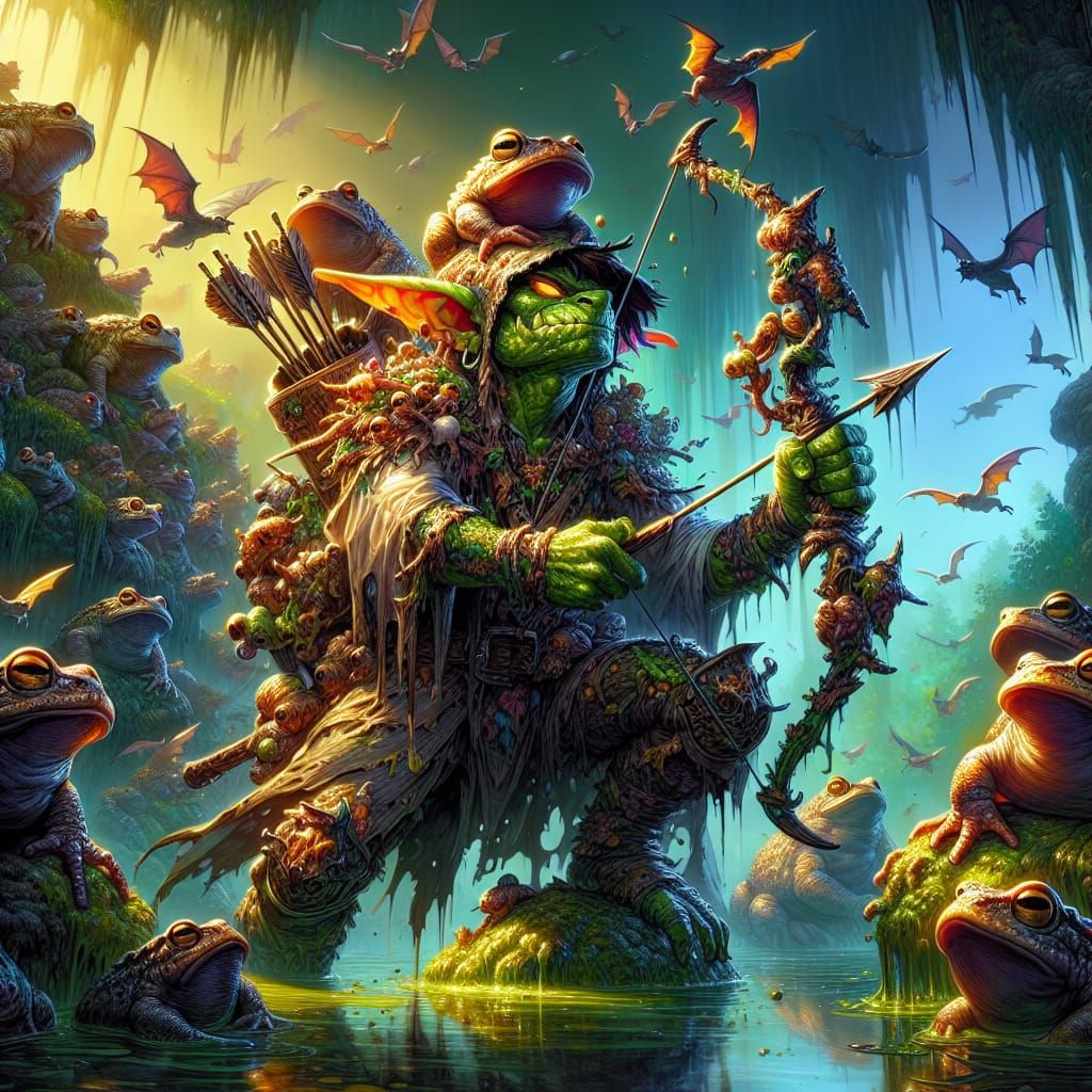Swamp Goblin Ranger with Bats and Toads