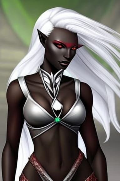 Hyperrealistic Drow Elf Woman with Flowing Hair