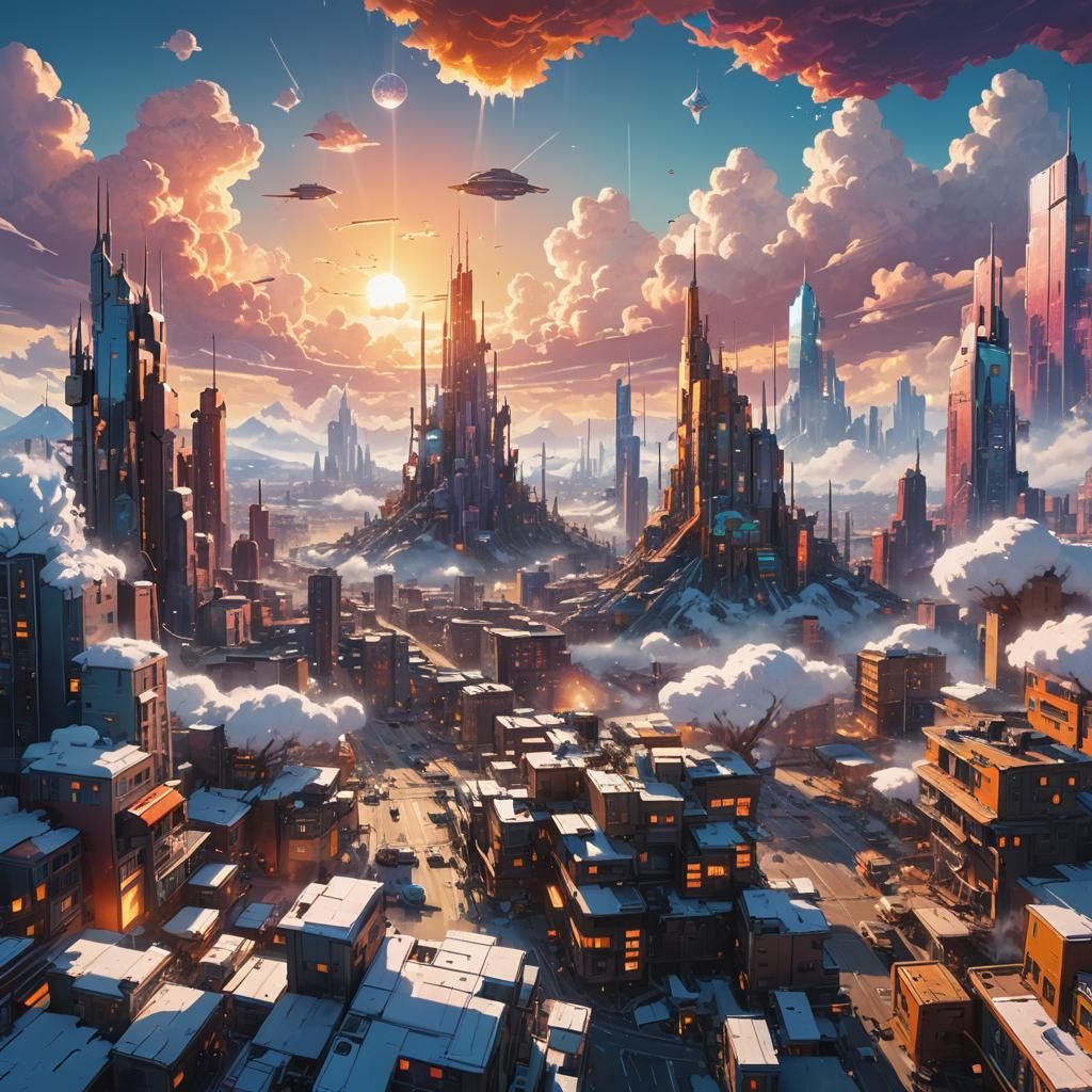 Shimmering City Floating in Sky: Fantasy Concept Art