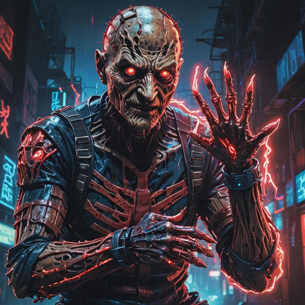 Cyberpunk Freddy Krueger with Cybernetic Enhancements