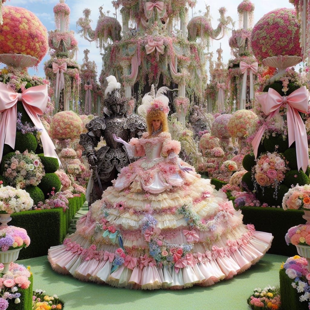 Opulent Pastel Garden with Knight and Maid
