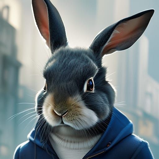 Rabbit in Hoodie: Photorealistic 8k Portrait