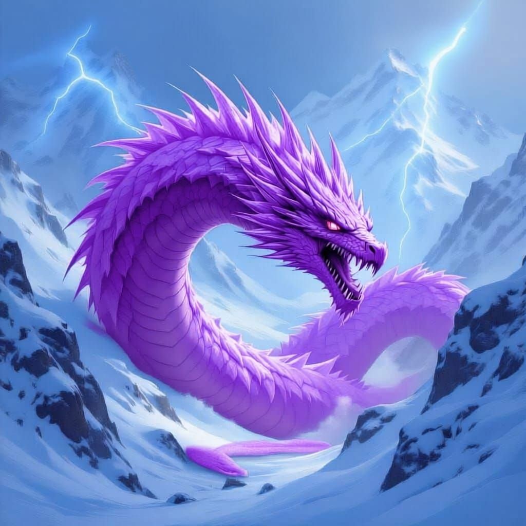 Giant Ice Snake with Spikes in Snowy Mountains