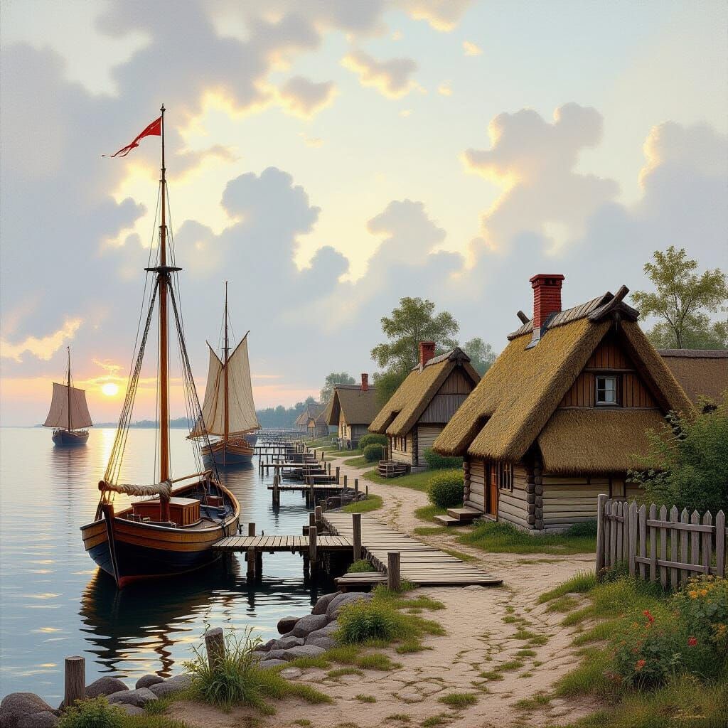 Medieval Baltic Sea Village in Classic Landscape Style