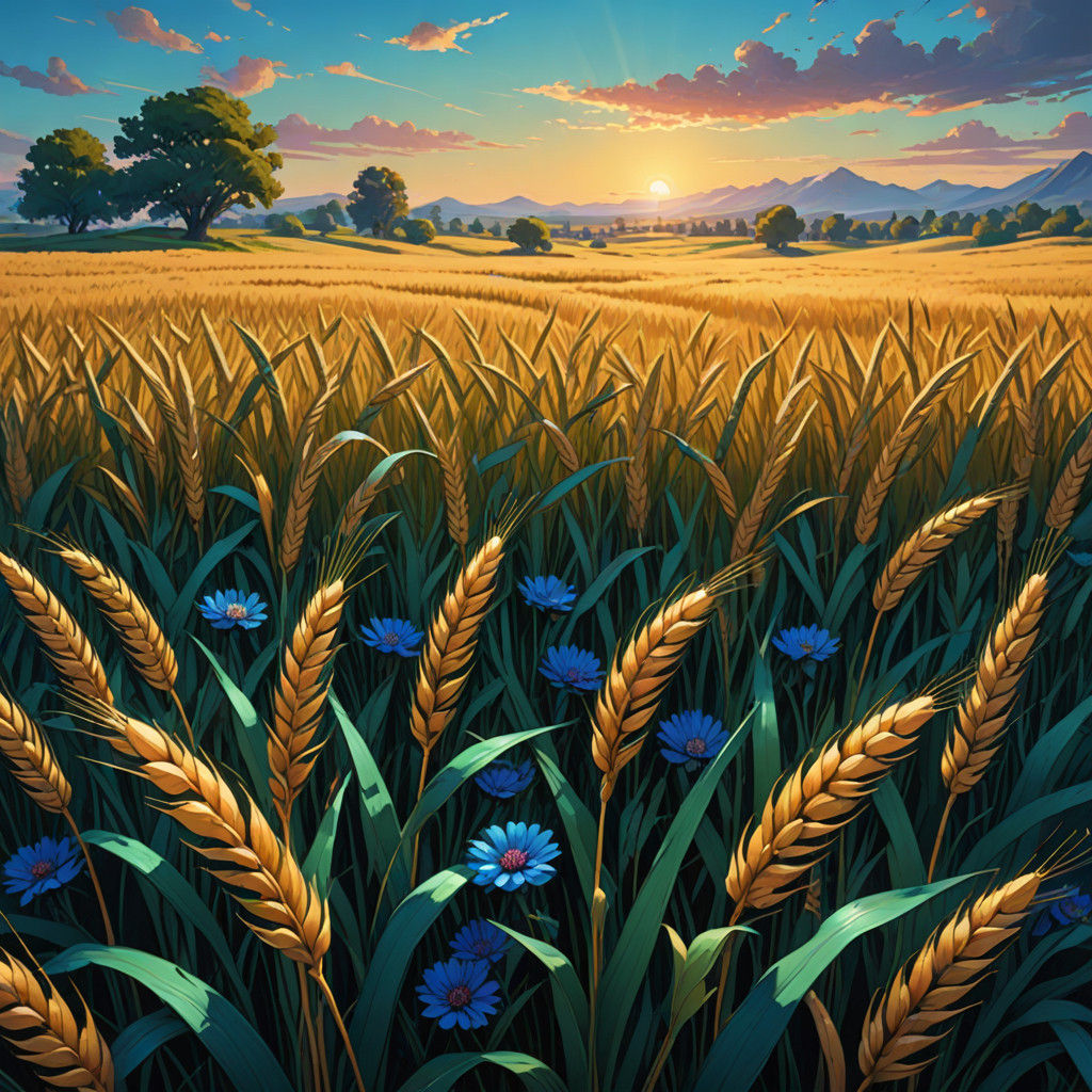 Enchanted Emerald Wheat Field in Fantasy Art Style