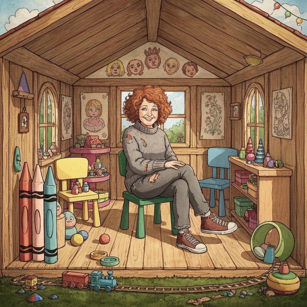 Woman in Playhouse, Watercolor Illustration