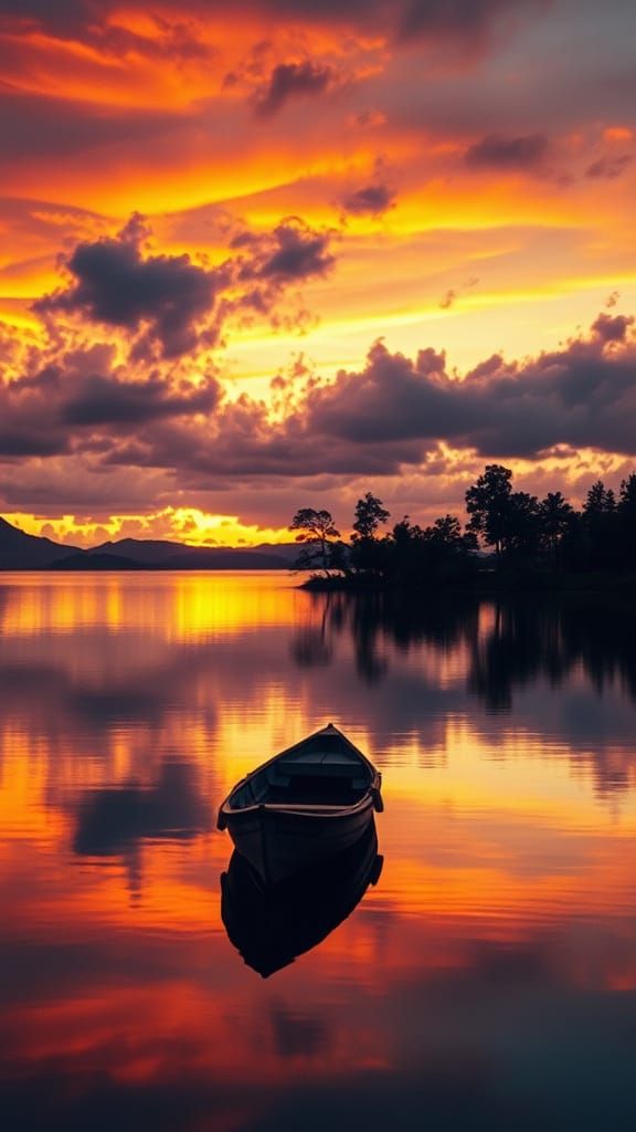 Serene Golden Hour Lake Scene in Cinematic Style