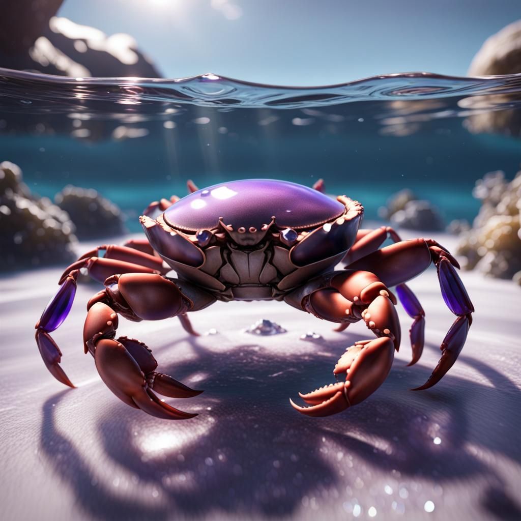 Purple Crab in Crystalline Ocean: 3D Render