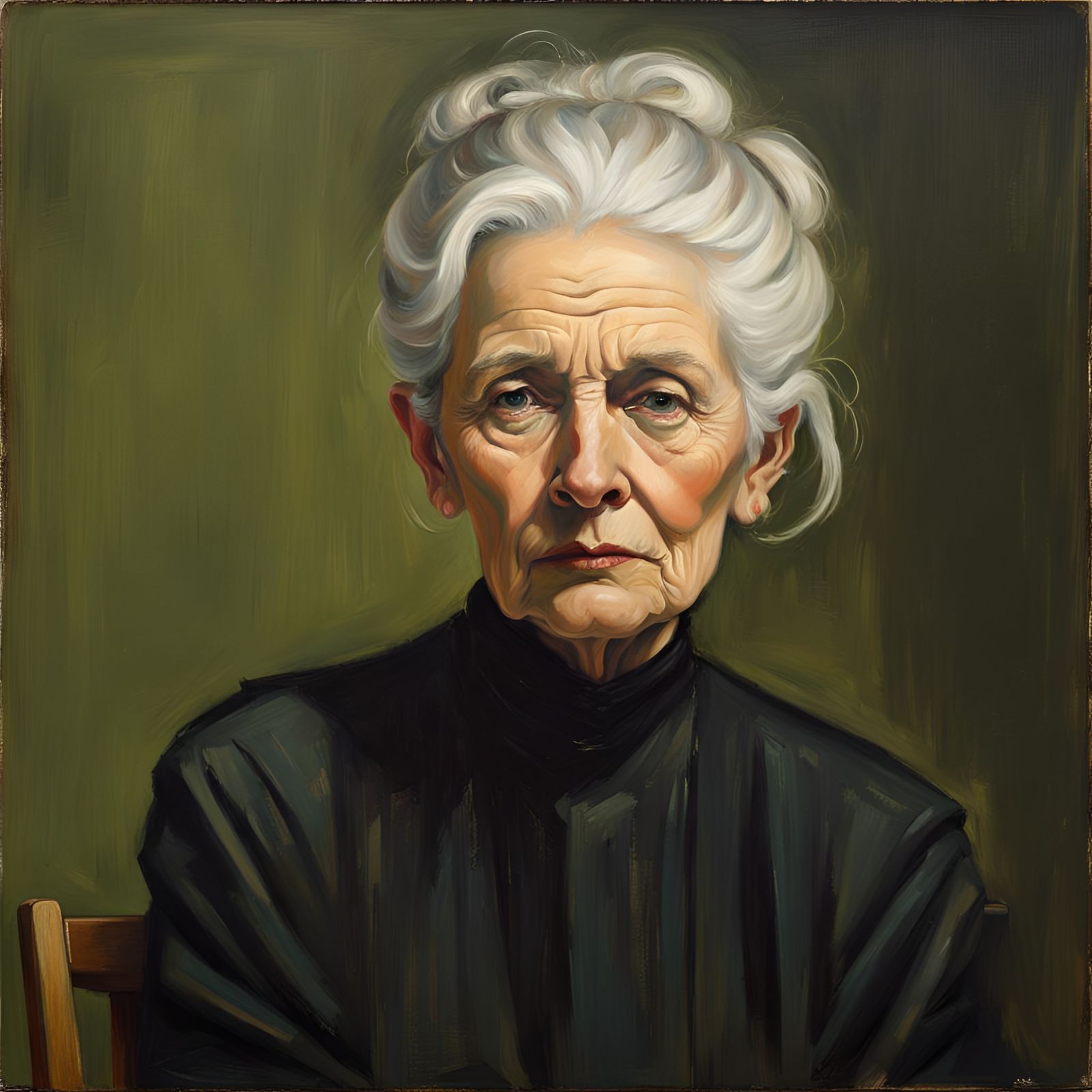 Elegant Old Woman Portrait in Oil Paint Style
