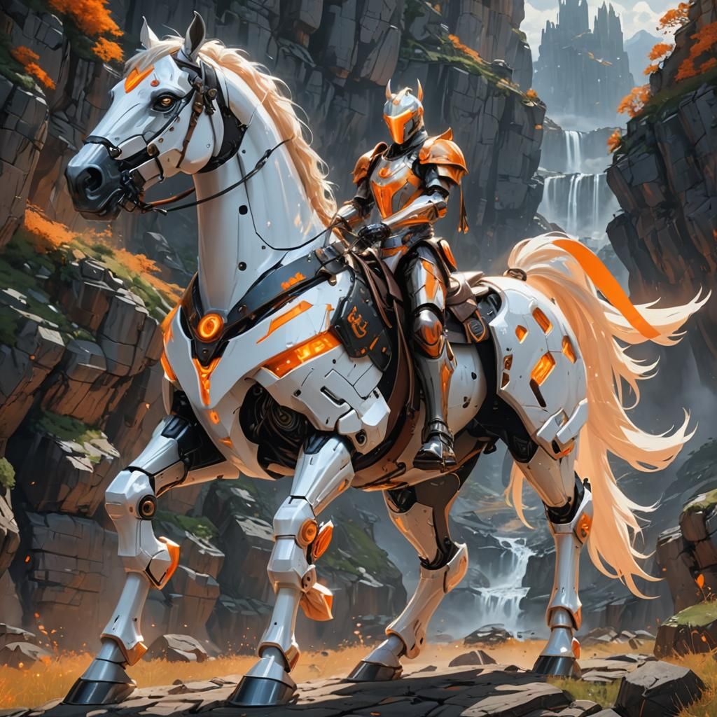 Futuristic Robot Rider Enters Medieval Battle