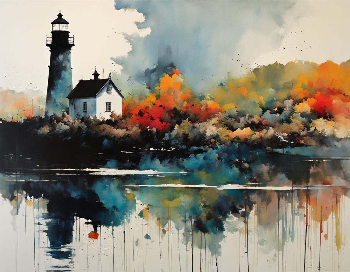 Luminous Coastal Scene in Vibrant Triadic Hues