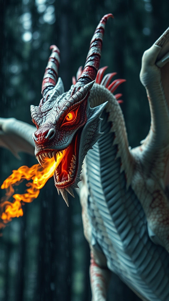 Roaring Fire Dragon in a Pine Forest