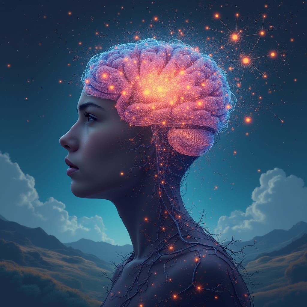 Brain Transformation: Sadness to Brilliance in Surreal Style
