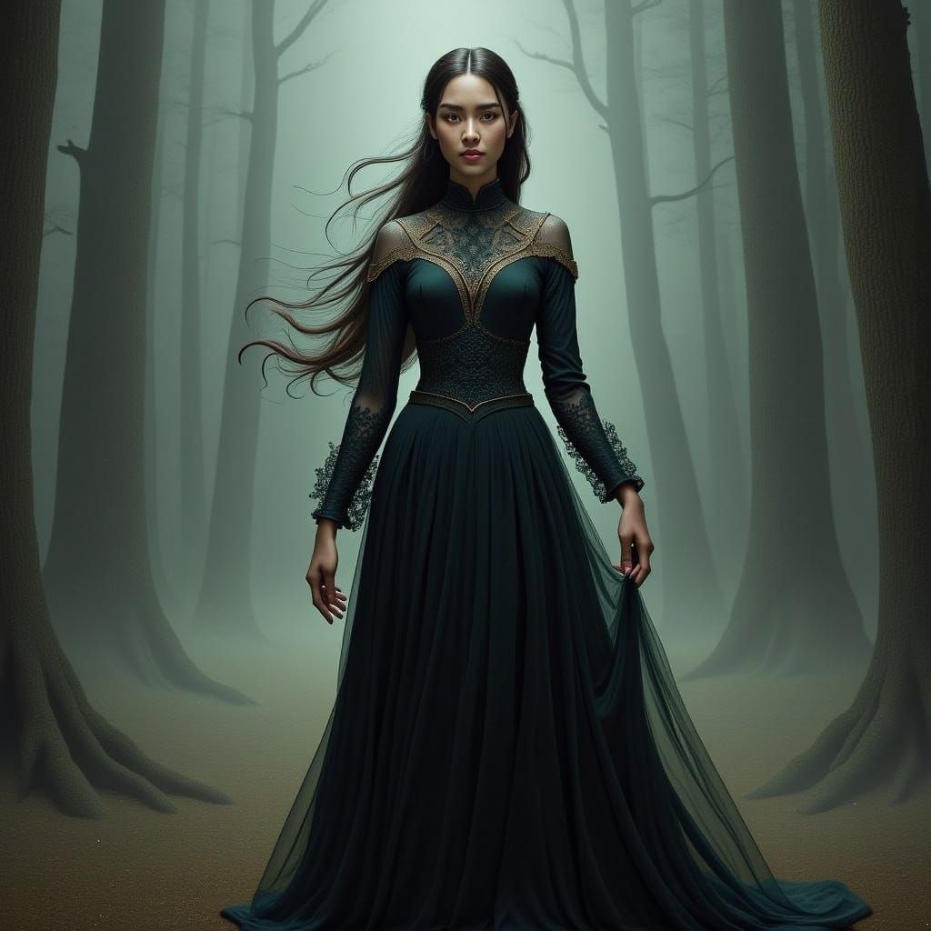 Woman in Ethereal Gown: A Surreal Portrait